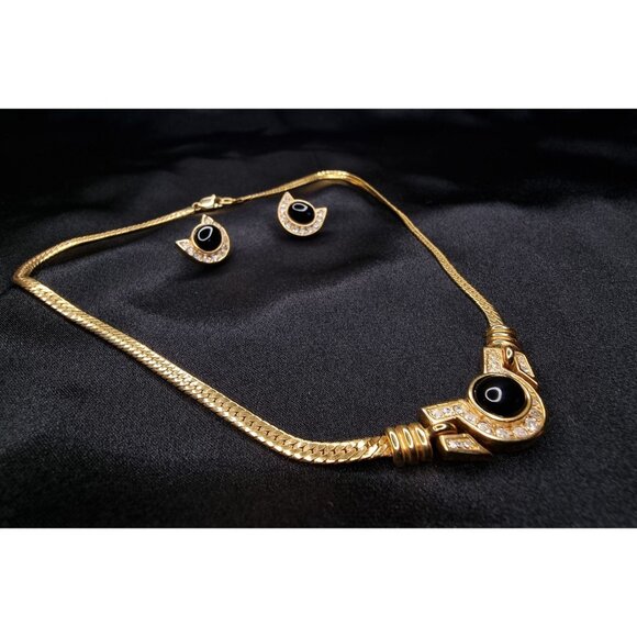 Rare Find Vintage Krementz 1980s Signed Gold-Tone Necklace & Earrings Set - Picture 4 of 6